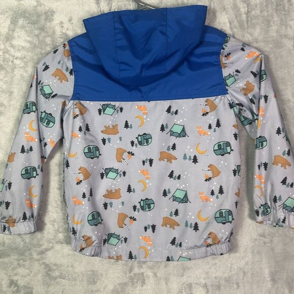 Eddie Bauer Blue Gray Camping Scene Lightweight Hooded Jacket Pockets Size 4T - Picture 8 of 8